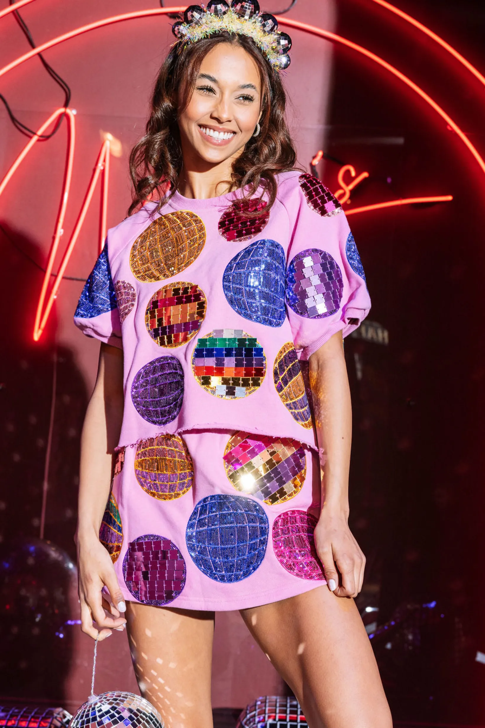 Pink Multi Disco Ball Skort