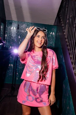 Pink Sequin Skeleton Skort