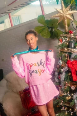 Pink Sequin Sleeve Multi Pearl 'Sparkle Season' Sweater