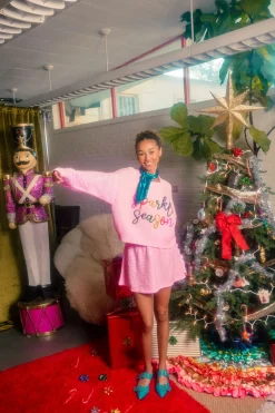 Pink Sequin Sleeve Multi Pearl 'Sparkle Season' Sweater