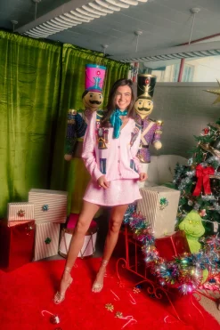 Pink Shard Sequin Sleeve Fair Skin Nutcracker Cardigan