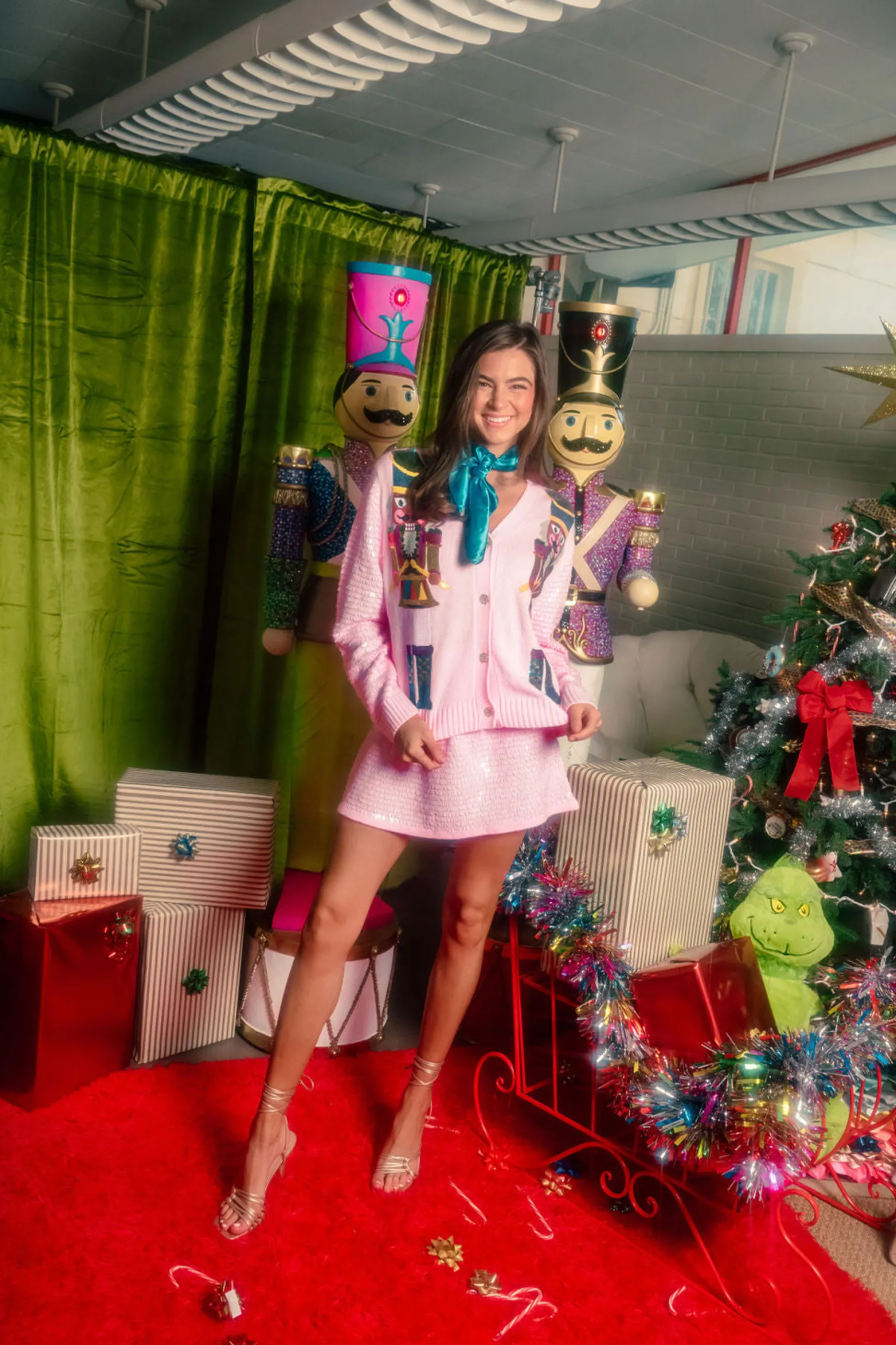 Pink Shard Sequin Sleeve Fair Skin Nutcracker Cardigan