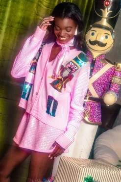 Pink Shard Sequin Sleeve Medium Skin Nutcracker Cardigan