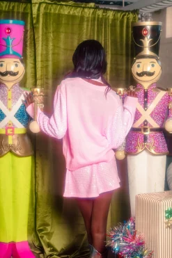 Pink Shard Sequin Sleeve Medium Skin Nutcracker Cardigan