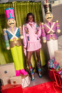 Pink Shard Sequin Sleeve Medium Skin Nutcracker Cardigan