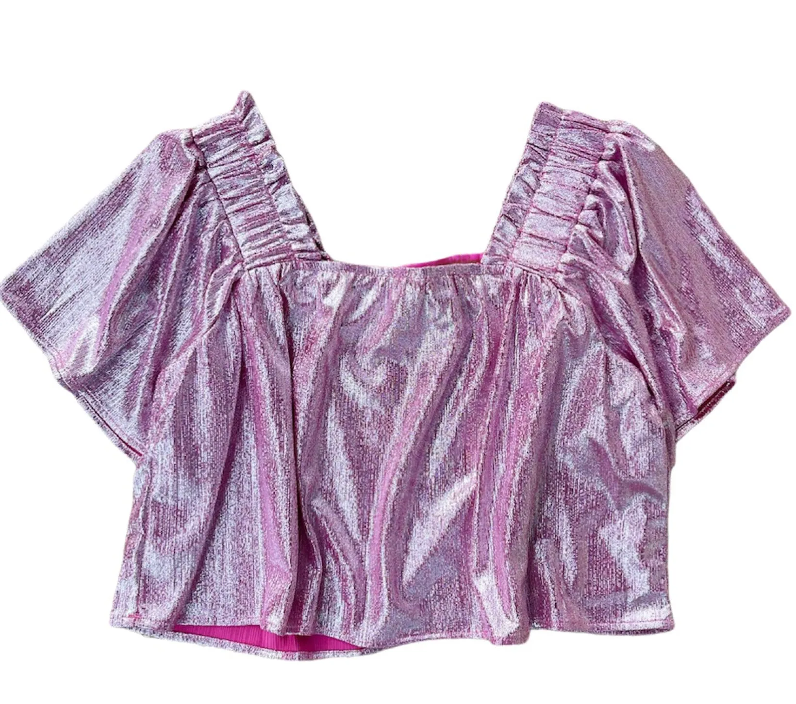 Pink Silver Pebble Flutter Top
