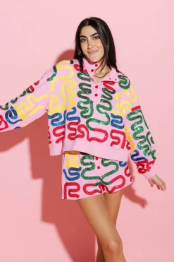 Pink Squiggle Henley Shorts