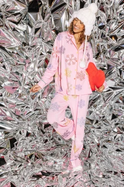 Pink With Rainbow Snowflakes Pajama Pants