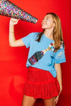 Powder Blue with Red&Navy Popping Champagne Tee