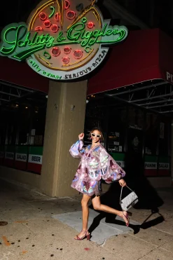 PREORDER- Multi Butterfly Balloon Sleeve Zip Up Dress