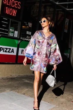 PREORDER- Multi Butterfly Balloon Sleeve Zip Up Dress