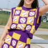 Purple & Gold Checkered Baseball Skirt