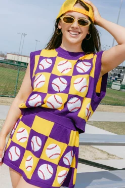Purple & Gold Checkered Baseball Skirt