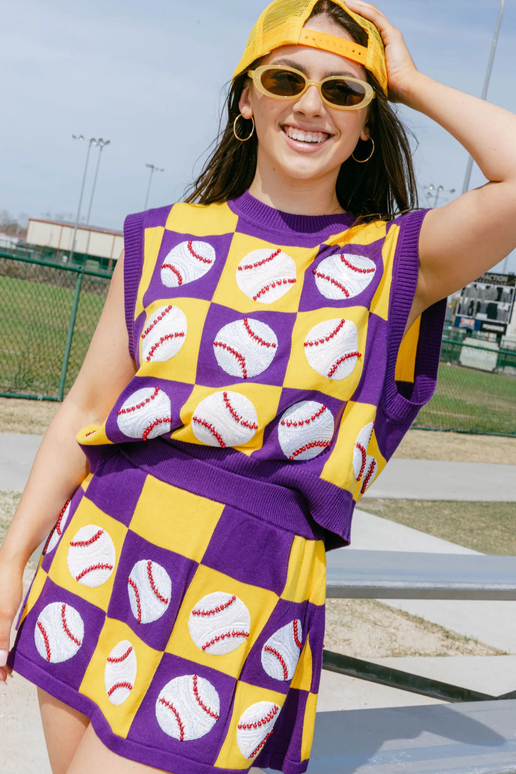 Purple & Gold Checkered Baseball Skirt