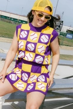 Purple & Gold Checkered Baseball Skirt