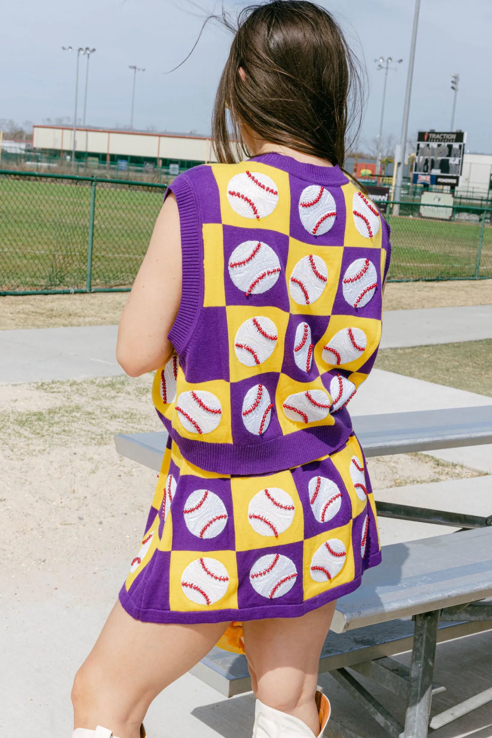 Purple & Gold Checkered Baseball Skirt