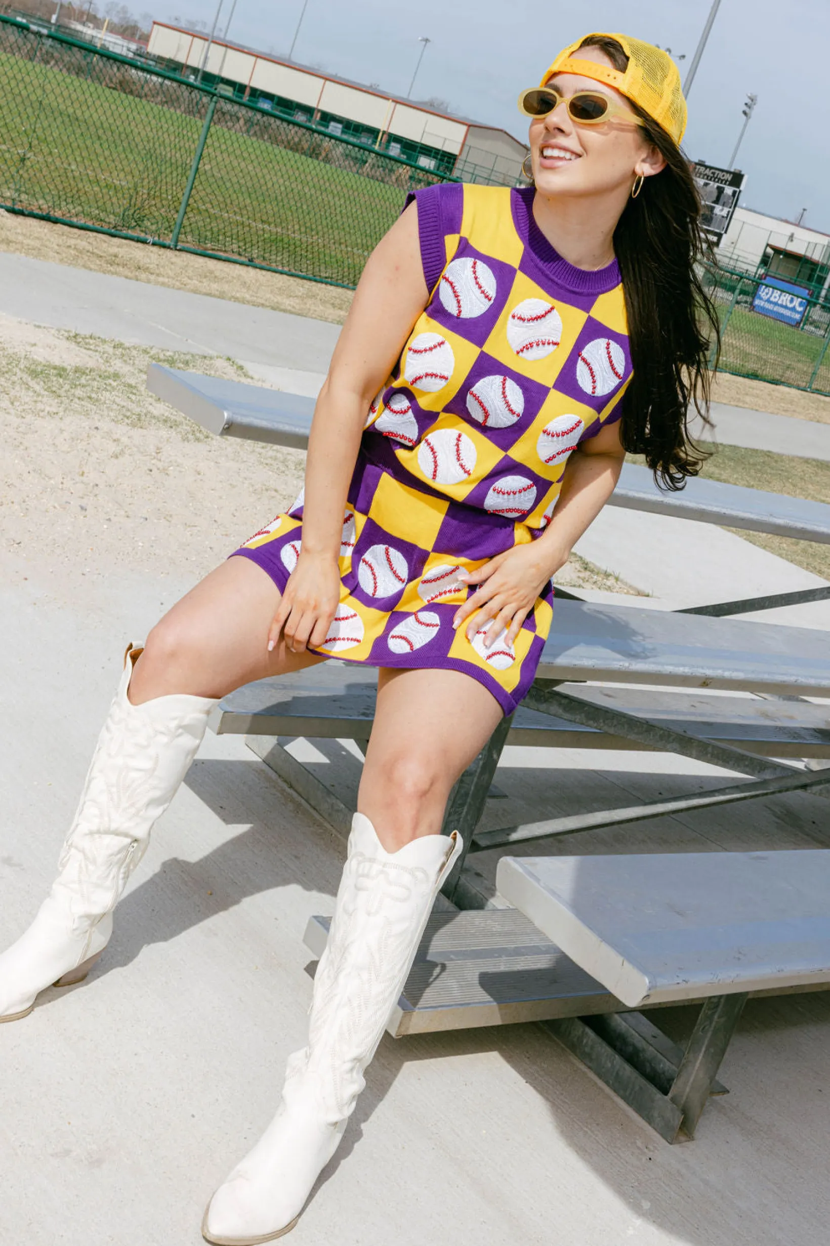 Purple & Gold Checkered Baseball Skirt