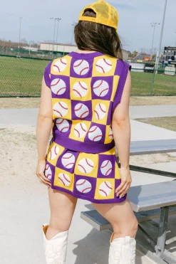 Purple & Gold Checkered Baseball Skirt