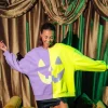 Purple & Neon Green Split Pumpkin Face Sweatshirt