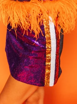 Purple & Orange Stripe Sequin Skirt