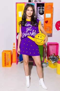 Purple & Yellow Down Set Sparkle Sweater Vest