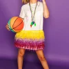 Purple & Yellow Feather Bottom Tee Dress