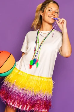 Purple & Yellow Feather Bottom Tee Dress