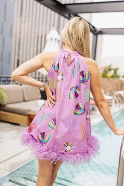 Purple Coral & Shell Feather Tank Dress