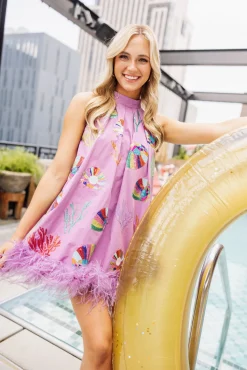 Purple Coral & Shell Feather Tank Dress