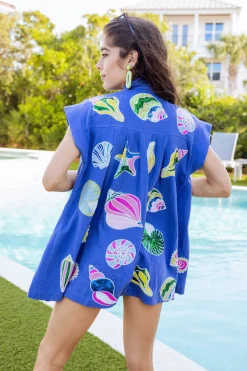 Purple Gauze Colorblock Shell Dress