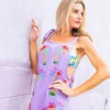 Purple Gauze Palm Tree Tie Romper