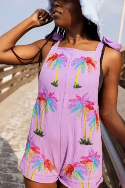 Purple Gauze Palm Tree Tie Romper