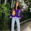 Purple Mardi Gras Mask Cardigan