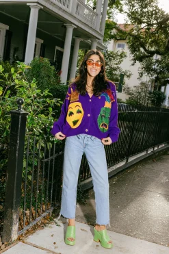 Purple Mardi Gras Mask Cardigan
