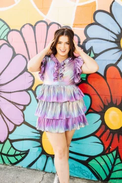 Purple Metallic Ruffle Dress