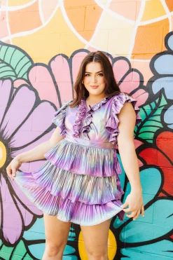 Purple Metallic Ruffle Dress