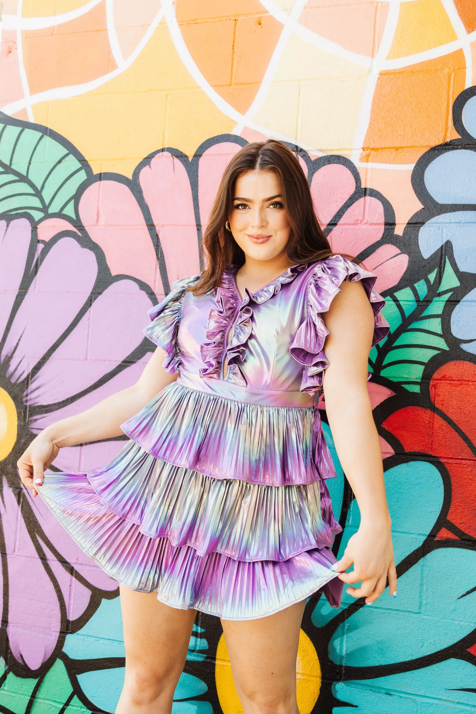 Purple Metallic Ruffle Dress