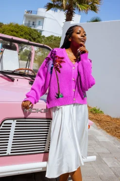 Purple Multi Palm Tree Cardigan