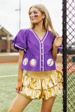 Purple Peplum Baseball Top