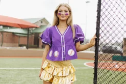 Purple Peplum Baseball Top