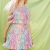 Rainbow Leather Fringe Belt Skirt