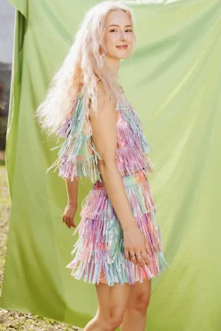 Rainbow Leather Fringe Belt Skirt