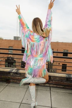 Rainbow Leather Fringe Jacket