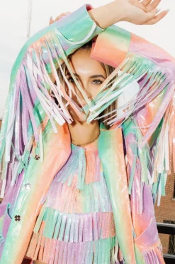 Rainbow Leather Fringe Jacket