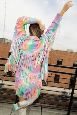 Rainbow Leather Fringe Jacket