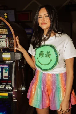 Rainbow Leather Smocked Shorts