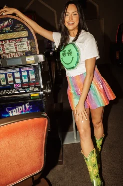 Rainbow Leather Smocked Shorts