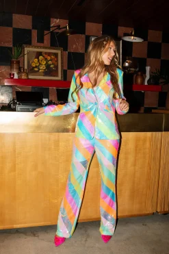 Rainbow Sequin Stripe Diagonal Pant