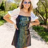 Rainbow Sequin Stripe Dress with White Sleeves