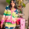 Rainbow Stripe Knit Christmas Tree Cardigan
